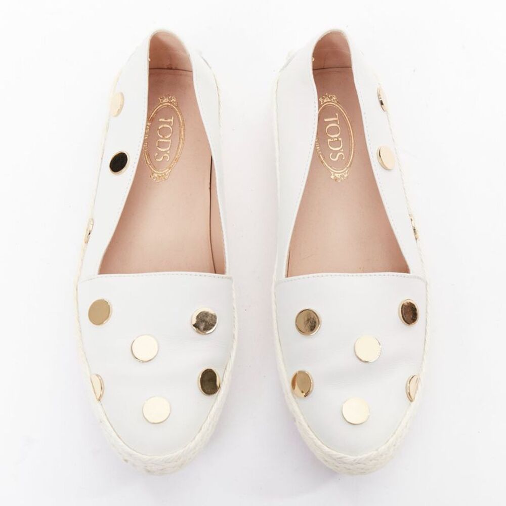Tod's White Polka Dot Loafers